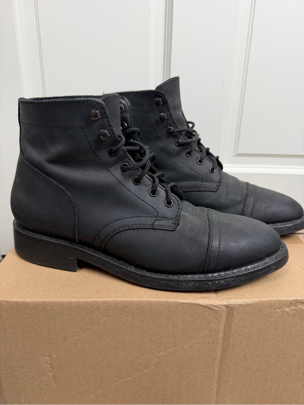 Men's Black Thursdays boot co. Leather Lace-Up Cap-Toe Boots